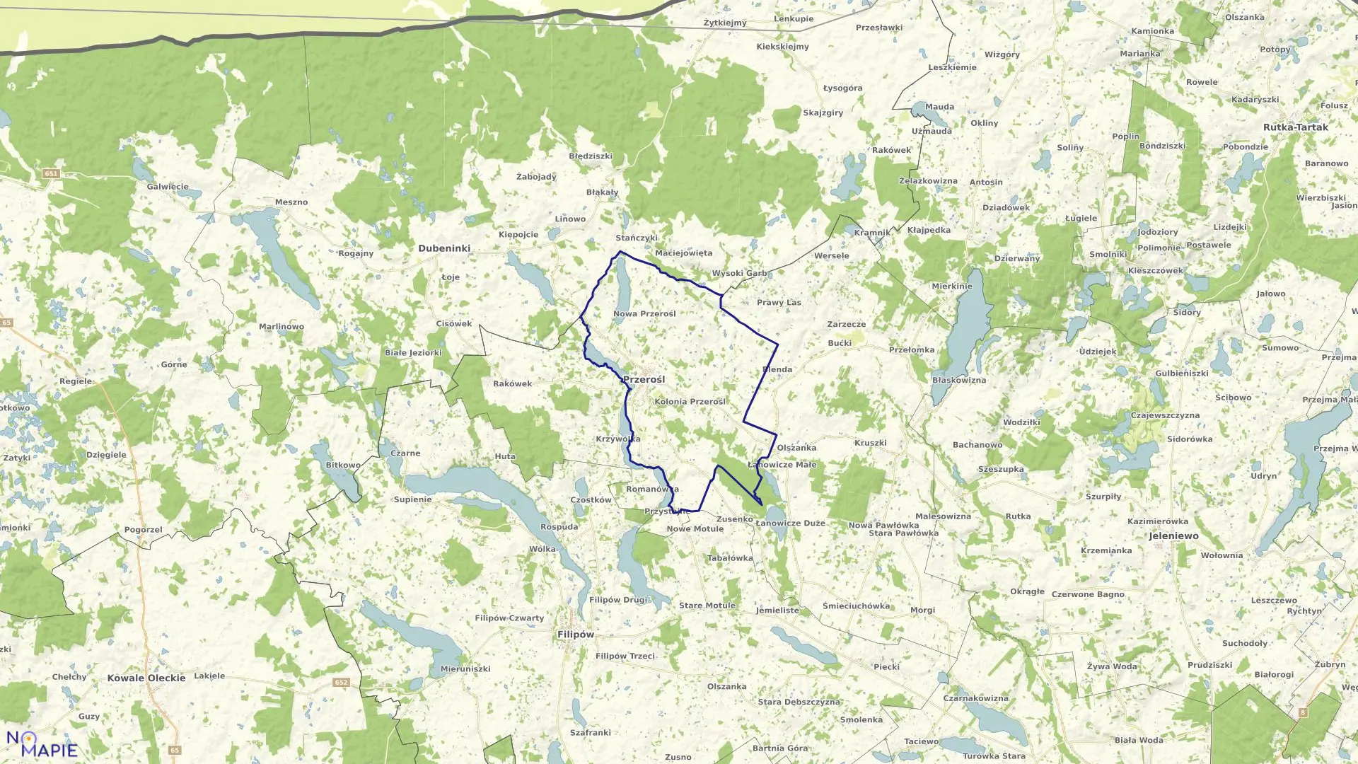 Mapa obrębu PRZEROŚL w gminie Przerośl